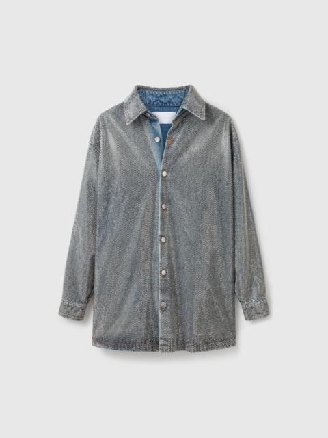 Oversized Rhinestone-Embellished Denim Shirt