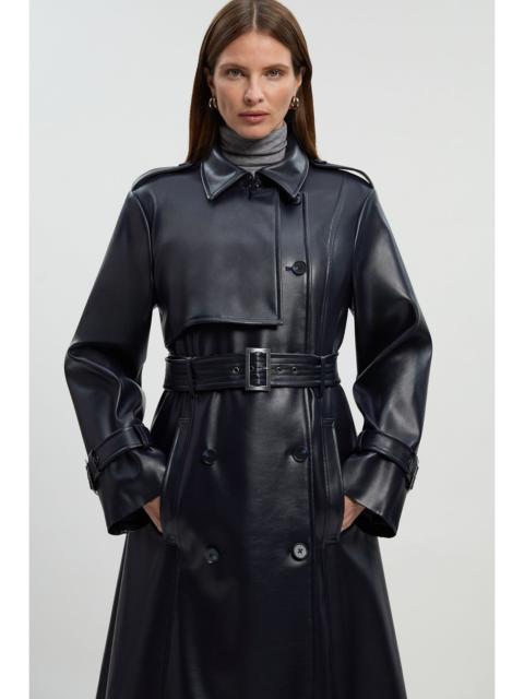 Faux Leather Belted Trench  Coat