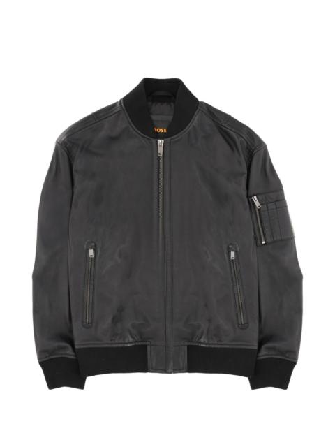 zip-up leather bomber jacket
