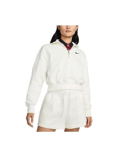 (WMNS) Nike Sportswear Phoenix Fleece 1/2-Zip Cropped Sweatshirt 'White' DQ5768-133