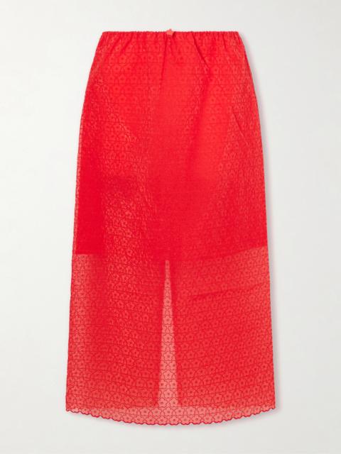 Embroidered Tulle Midi Skirt