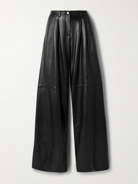 Pleated Leather Wide-leg Pants