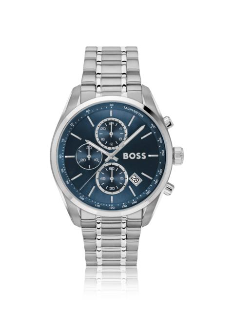 SILVER-TONE CHRONOGRAPH WATCH WITH BLUE DIAL