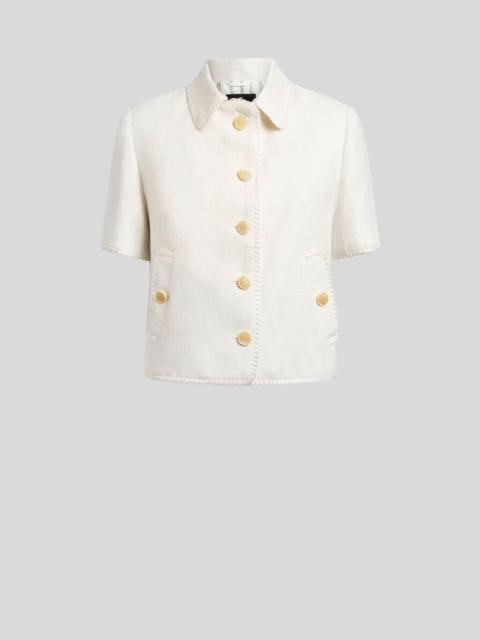 SHORT-SLEEVED CROPPED LINEN JACKET WITH PEGASO BUTTONS