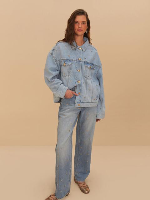 Denim Embroidered Bows Pants