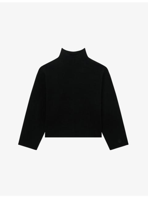 Logo-Embroidered Funnel-Neck Stretch-Woven Jumper