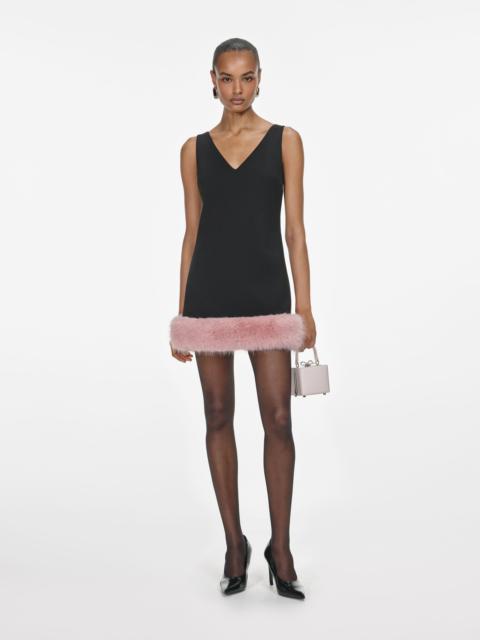 Black Crepe Fur Hem Mini Dress