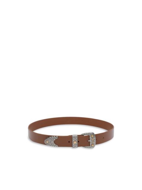 metallic-buckle leather belt
