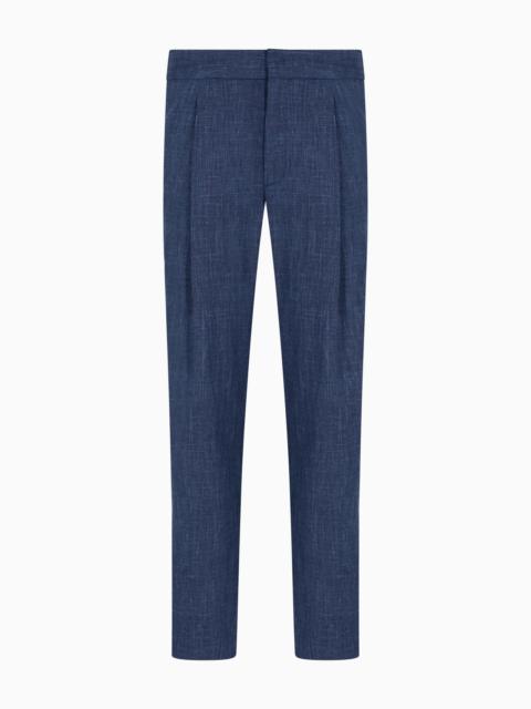 WOOL, SILK AND LINEN CANVAS SINGLE-PLEAT TROUSERS