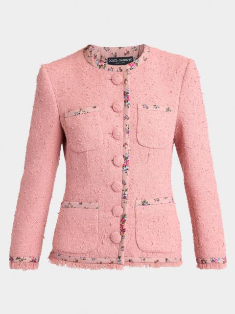 Floral-Trim Boucle Single-Breasted Jacket