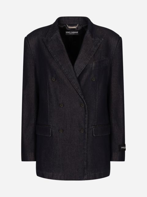 Double-breasted silk and cotton denim Taormina-fit jacket