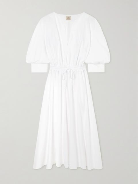 Gathered Tie-front Cotton-poplin Midi Dress