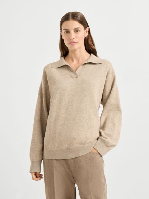 Cashmere double knit polo shirt with monili