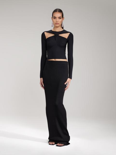 Black Ribbed Knit Cut Out Top