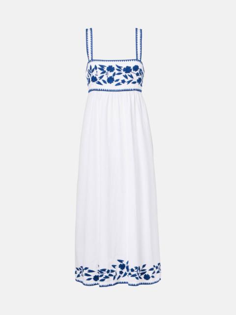 Embroidered cotton and linen midi dress