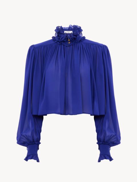 MAXI GATHERED HIGH-NECK TOP IN SILK GEORGETTE