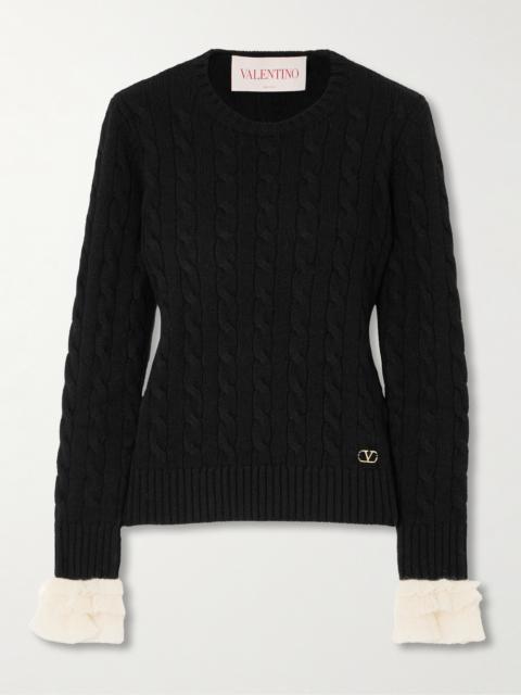 Ruffle-trimmed Embellished Cable-knit Cashmere Sweater