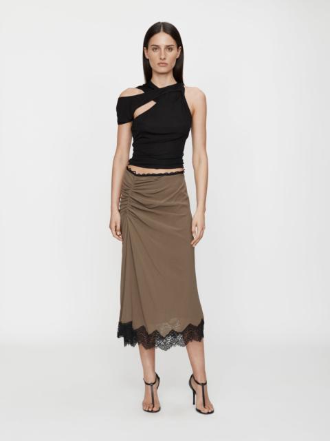 Crimped Lace Gathered Silk Skirt