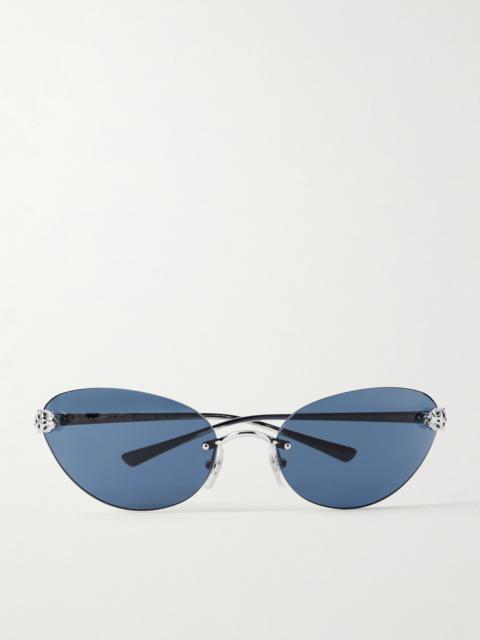 Panthère De Cartier Rimless Cat-eye Silver-tone Sunglasses