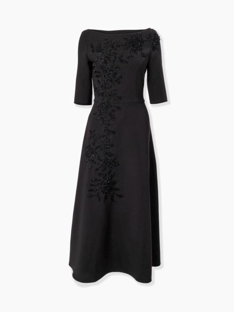 Embroidered Boat-Neck Midi Dress