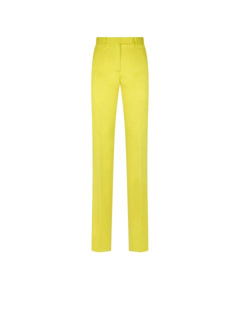 WASHED COTTON SILK BLEND DUCHESSE TAILORED STRAIGHT PANTS