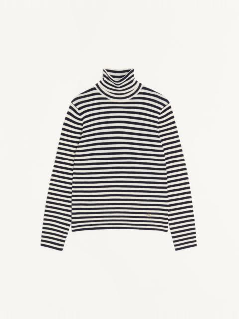 VALENTINO HIGH-NECK WOOL SWEATER WITH VLOGO PATCH