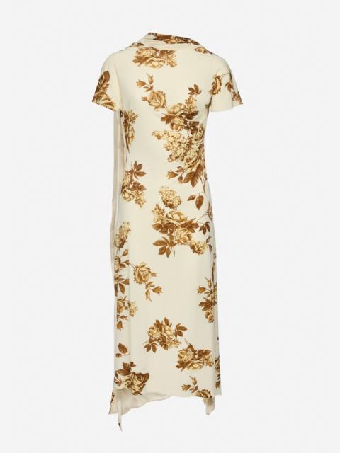 Midi dress with scarf detail in cream floral print