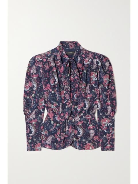 Batozia Ruched Printed Silk-blend Crepe De Chine Blouse