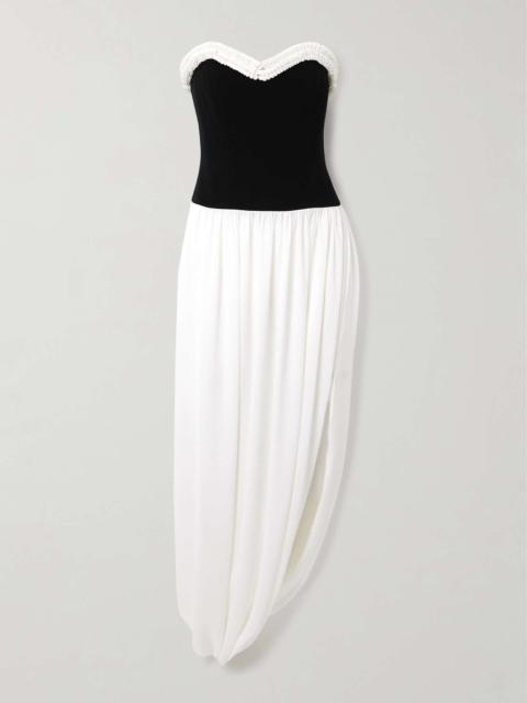 Augusta asymmetric sequin-embellished draped crepe bustier dress Ivory