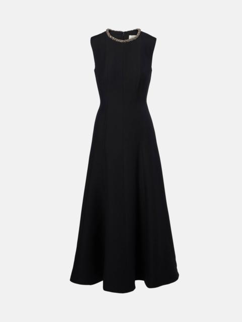 Embellished wool and silk midi dress