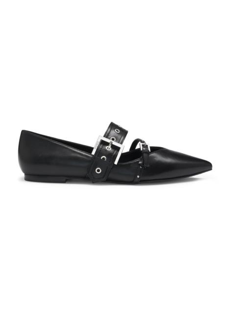 NAPPA-LEATHER BALLERINA PUMPS WITH BUCKLED STRAPS