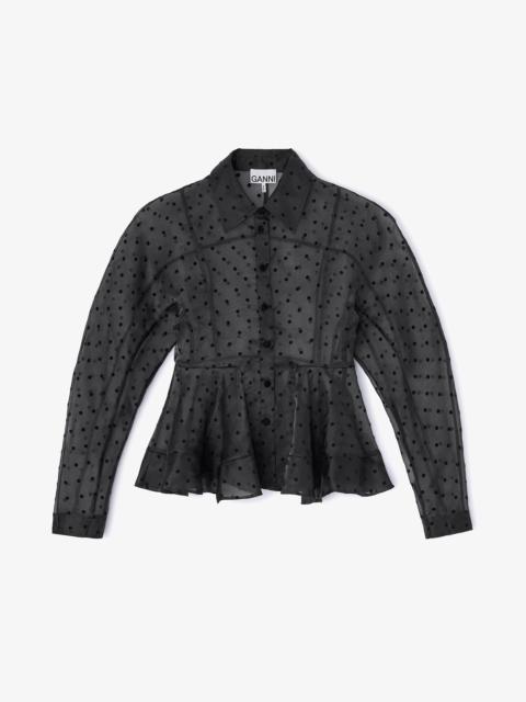 BLACK ORGANZA PEPLUM SHIRT
