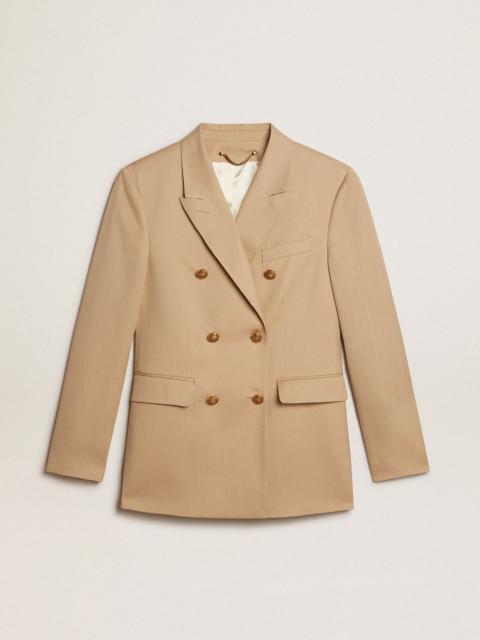 Women’s double-breasted blazer in sand with gold heraldic buttons