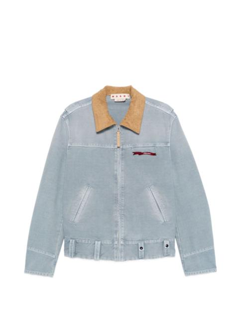 contrast-collar zip-fastening jacket