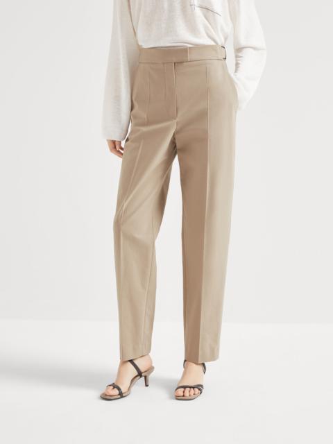 Stretch twisted cotton twill high-waist cigarette trousers with shiny details