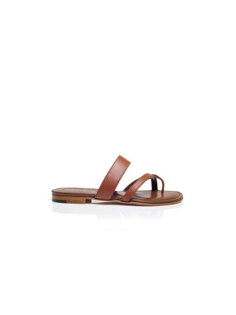 Brown Nappa Leather Crossover Flat Sandals