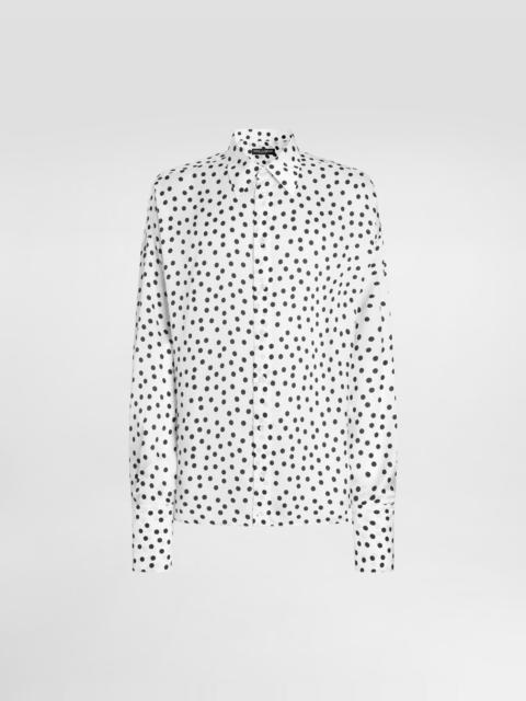 Polka-dot print wavy silk shirt