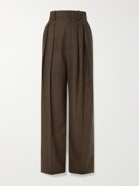 Pleated Herringbone Wool Wide-leg Pants