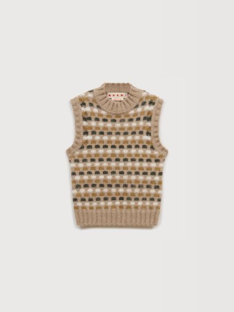 WHITE AND GREEN JACQUARD SHETLAND WOOL VEST