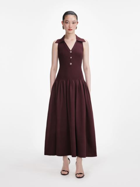 Brown Ribbed Knit Maxi Dress