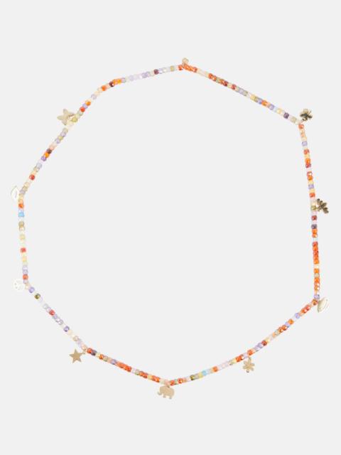 14kt gold beaded charm bracelet with zircon