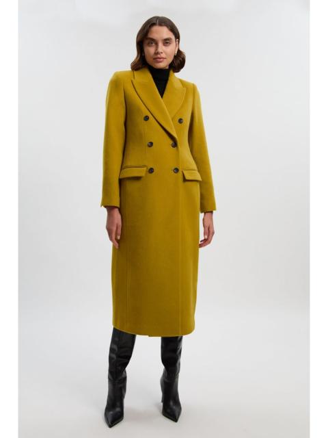 Brushed Wool Double Breasted Tailored Midi Coat