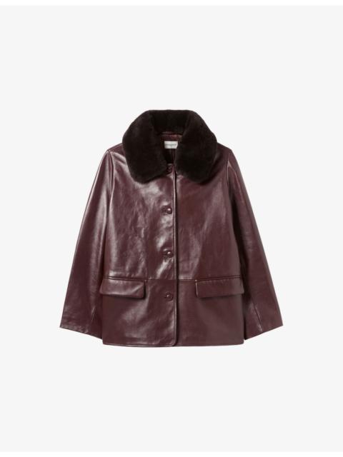 Shearling-Collar Relaxed-Fit Leather Jacket