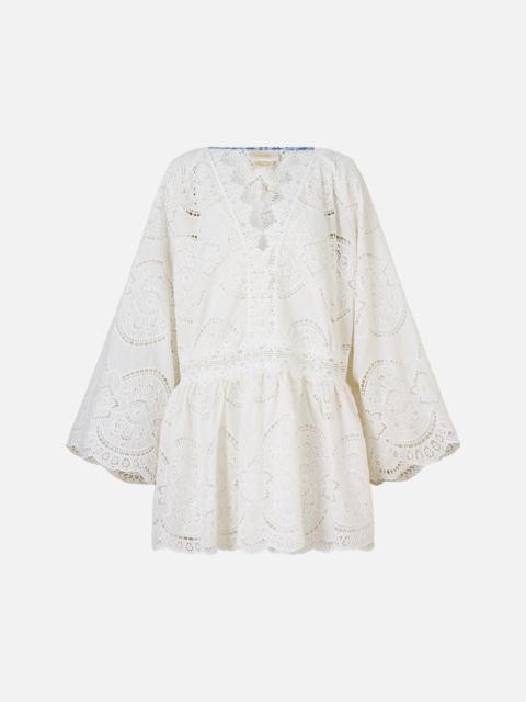 V NECK RELAXED SHORT DRESS WITH DROPPED WAIST