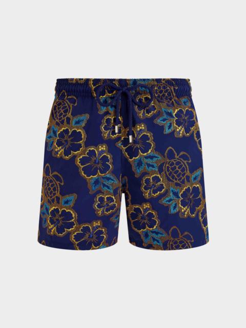 Men Swim Trunks Embroidered Hibiscus - Limited Edition