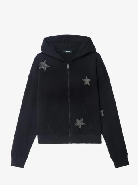 Mia Black Embellished Hoodie with Zip