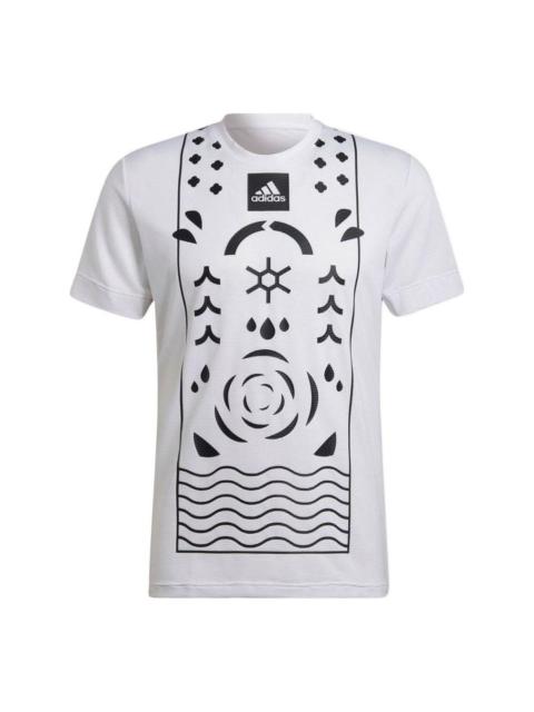 adidas Geometry Pattern Logo Printing Round Neck Short Sleeve White HA2554