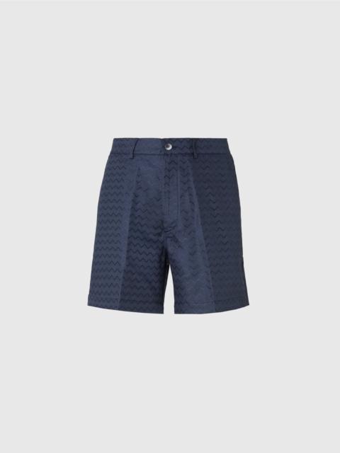 Tailored shorts in cotton, viscose and linen with shiny zigzag pattern