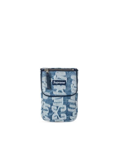 logo-jacquard denim neck pouch