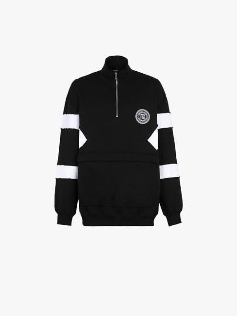 Black and white eco-designed cotton sweatshirt with Balmain logo badge